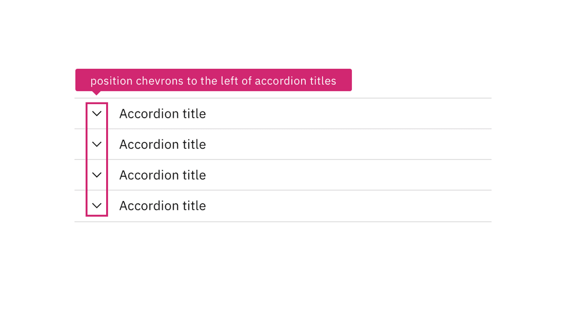 annotation stating ‘position chevrons on the left of accordion titles'